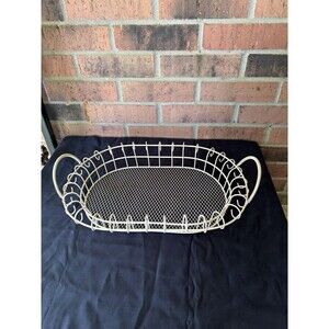 Mid-Century 1960s Style White Wire Basket French Country Scrolled Loop Edged Egg